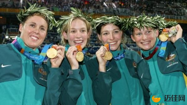 Pietra Thomas, Jodie Henry, Giaan Roo<em></em>ney and Leisel Jo<em></em>nes celebrate winning gold at the Athens 2004 Summer Olympic Games.