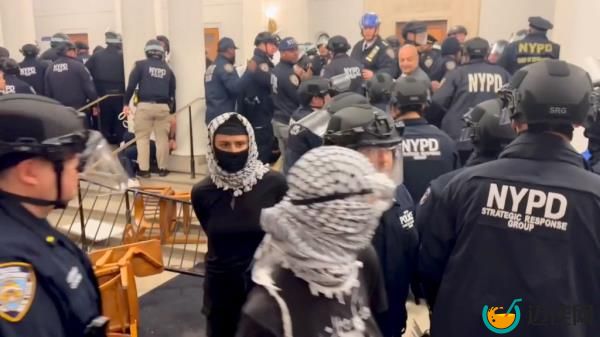 Anti-Israel protestors clash with NYPD officers inside Columbia University Hamilton Hall on April 30, 2024.
