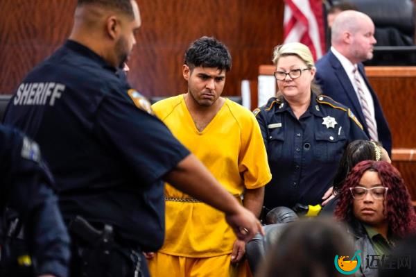 Johan Jose Martinez-Rangel, one of the two men accused of killing 12-year-old Jocelyn Nungaray, is led from the courtroom by deputies on Tuesday, June 25, 2024 in Houston. 