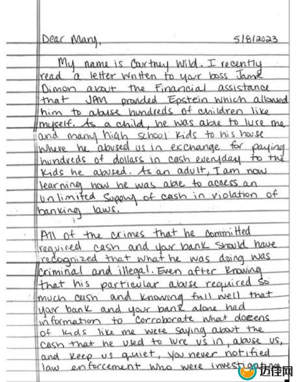 Courtney Wild penned a handwritten letter to Mary Erdoes.
