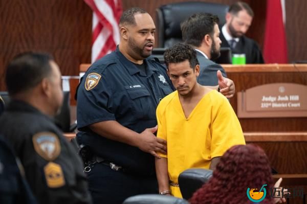 Franklin Pena, one of the two men accused of killing 12-year-old Jocelyn Nungaray, is led out of the courtroom after his initial bail hearing.