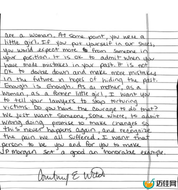 Courtney Wild penned a handwritten letter to Mary Erdoes.