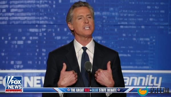 California Gov. Gavin Newsom appears on Fox News during his debate with Desantis in Alpharetta, Georgia, on Nov. 30, 2023. 