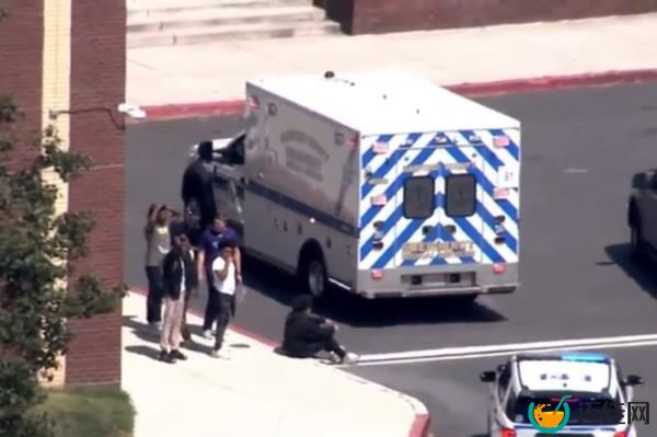 An ambulance arrives at the scene.