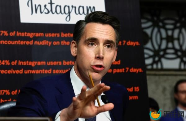 Josh Hawley in front of Instagram banner