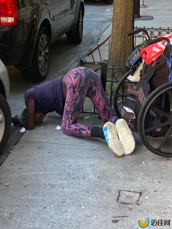 A photo of a woman passed out on the sidewalk along Walton Avenue.