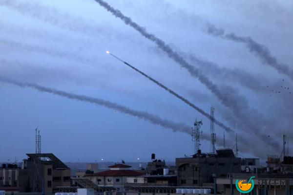 Rockets being fired from Gaza City towards Israel on October 7, 2023