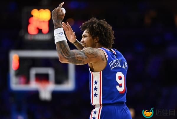 Philadelphia 76ers guard Kelly Oubre Jr (9) reacts against the Boston Celtics in the second quarter at Wells Fargo Center.