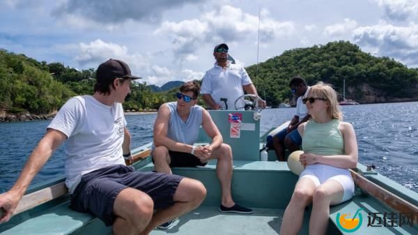 James and Oliver Phelps on a boat with Maisie Williams. 
