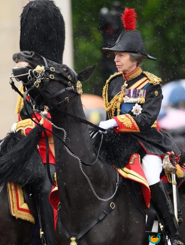 Princess Anne in military uniform, riding a horse during the Trooping the Colour ceremony in London, England, 2024