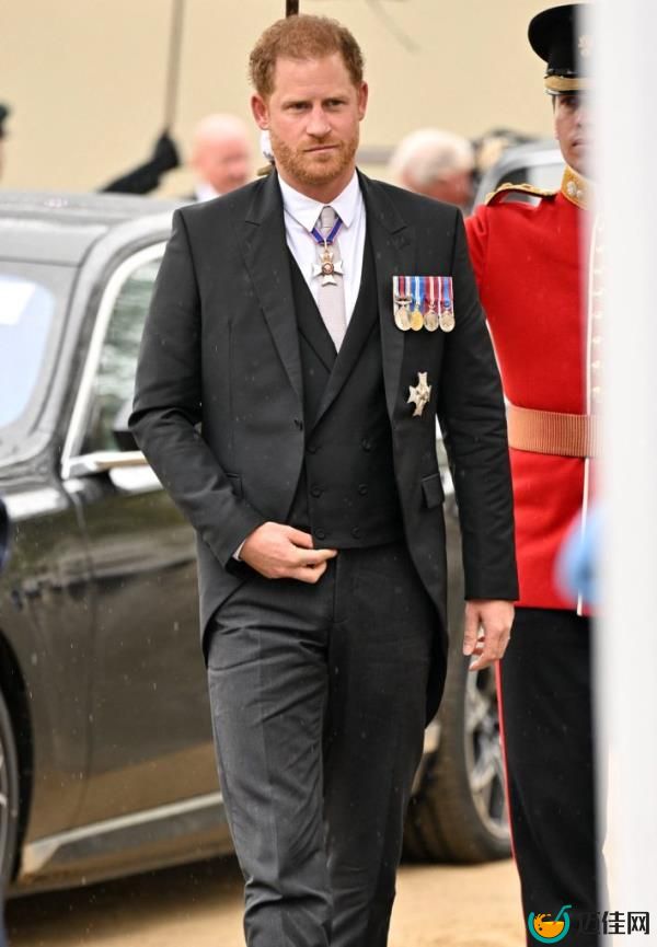 Prince Harry, Duke of Sussex, walking towards Westminster Abbey for the coro<em></em>nation of King Charles in London, Britain