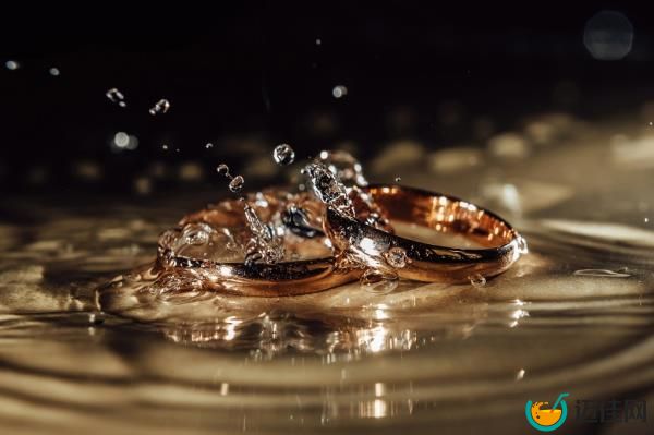 Wedding Rings Sinking in Water with Water Bubbles, Wedding details
