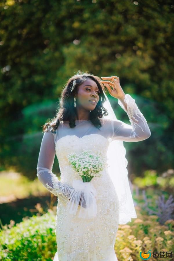 Rachel Amoako, 28, from London, in her DIY wedding dress. 
