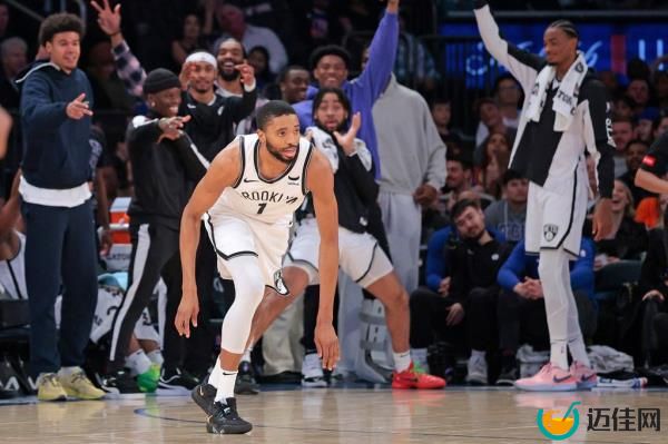 Mikal Bridges celebrates a basket against the Knicks on Friday.