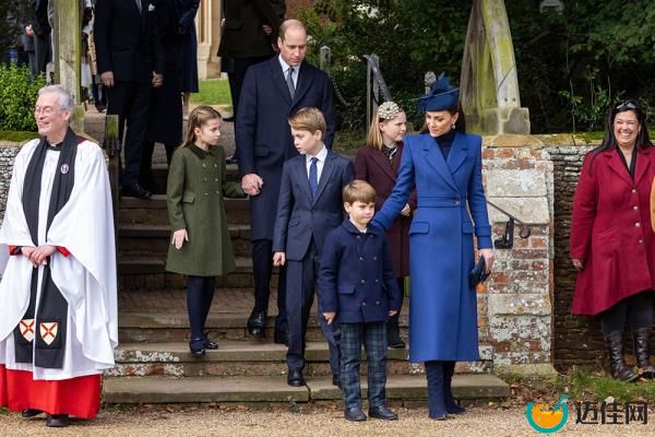 Prince William, Catherine Princess of Wales, and their children Prince George, Princess Charlotte, and Prince Louis attending Christmas Day morning church service at St. Mary Magdalene Church, Sandringham