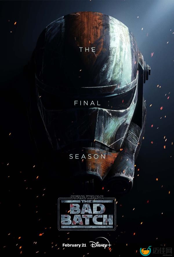 Star Wars The Bad Batch Season 3 Poster Showing a Painted Battle Damaged Clone Helmet