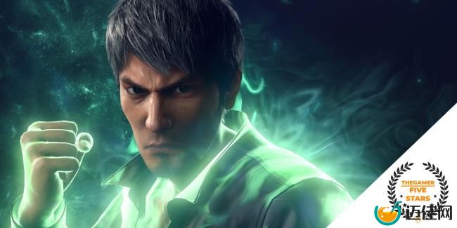 Kiryu in Like a Dragon Infinite Wealth with TheGamer Five stars logo over the top.
