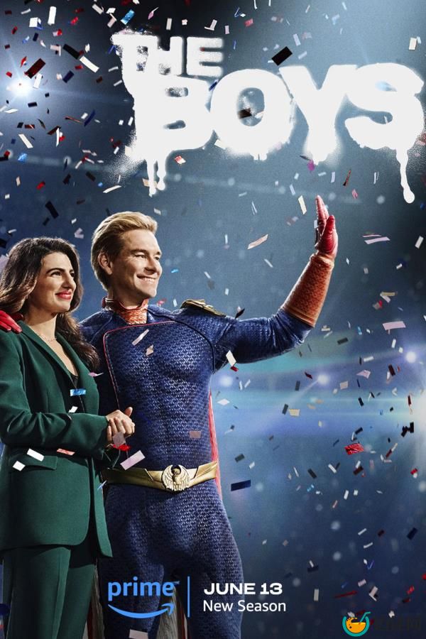 The Boys Season 4 Poster Showing Homelander with Victoria Neuman Surrounded by Confetti