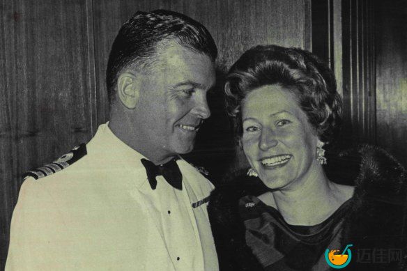 Captain Guy Griffiths with his wife Carla at a ball held for the officers and men of HMAS Hobart at the Wentworth Hotel in 1967.