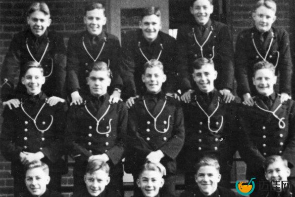 Guy Griffiths, second from left in the middle row, with his third-year class of cadet midshipmen at Victoria’s Flinders Naval Depot in 1939. 